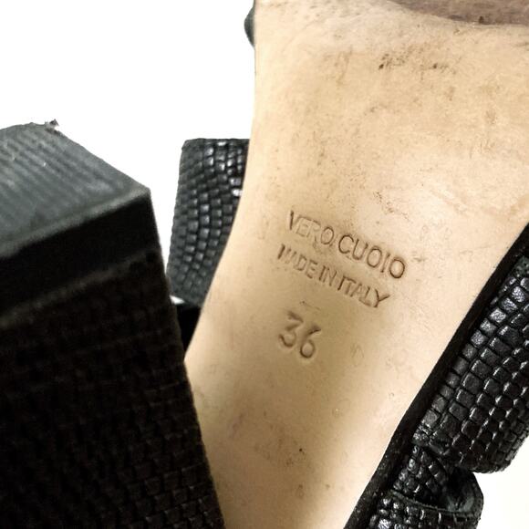 Michelediloco Black Snake-Embossed Leather Block Heels | Fall Classic Elegance - Picture 8 of 16